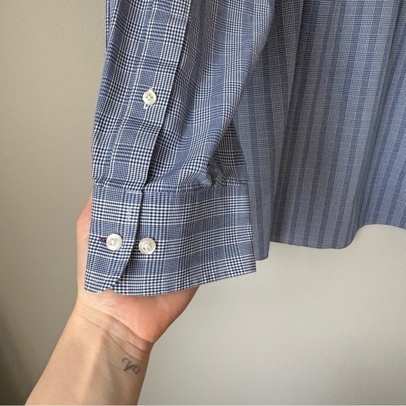 Men's Blue and White U.S. Polo Assn. Long Sleeve Button Up Shirt - Picture 6 of 9